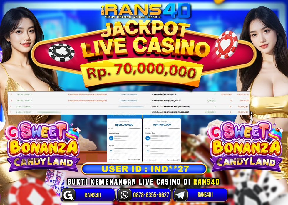 RANS4D JACKPOT LIVE CASINO SWEET BONANZA CANDYLAND RP 70.000.000; LUNAS