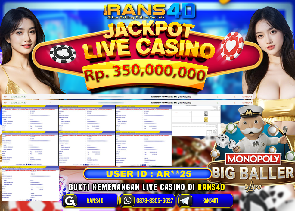 RANS4D JACKPOT DI LIVE GAMES BIG BALLER RP 350.000.000; LUNAS