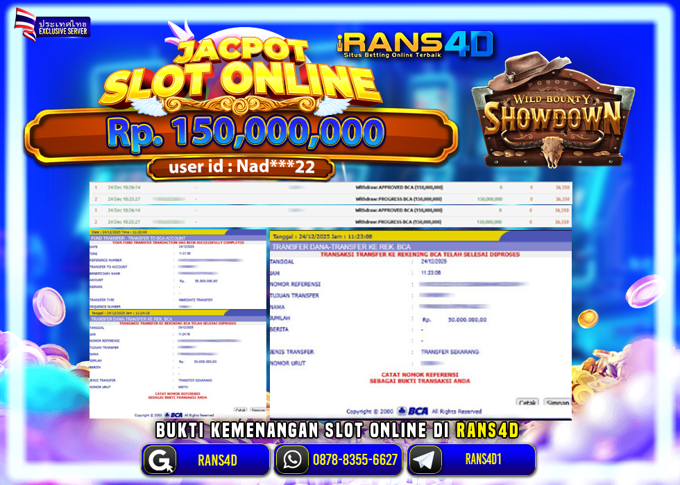 RANS4D JACKPOT SLOT PG SOFT WILD BOUNTY SHOWDOWN RP 150.000.000; LUNAS