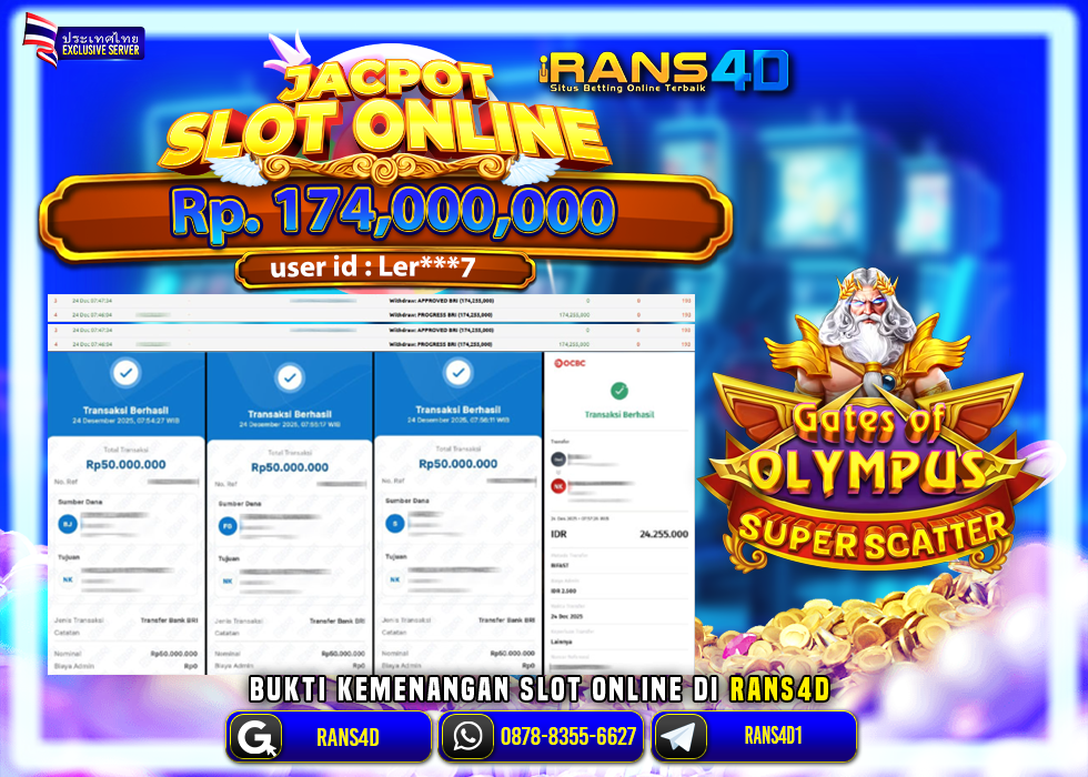 RANS4D JACKPOT SLOT GATES OF OLYMPUS SUPER SCATTER RP 174.000.000; LUNAS