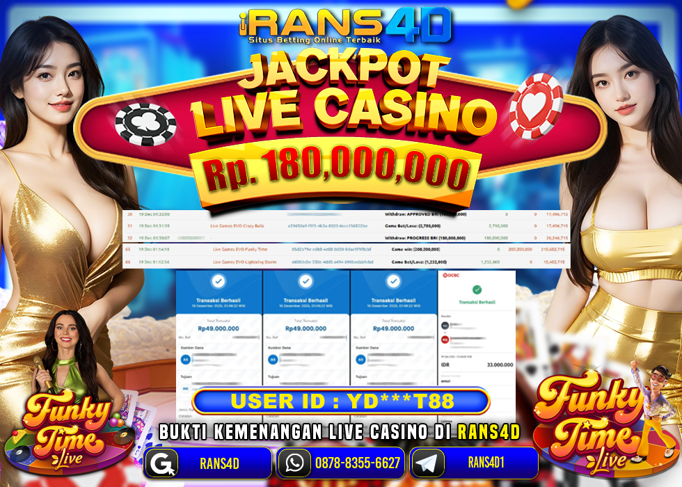 RANS4D JACKPOT LIVE GAMES EVO FUNKY RP 180.000.000; LUNAS