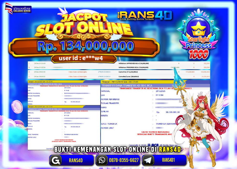 RANS4D JACKPOT SLOT STARLIGHT PRINCES1000 RP 134.000.000; LUNAS